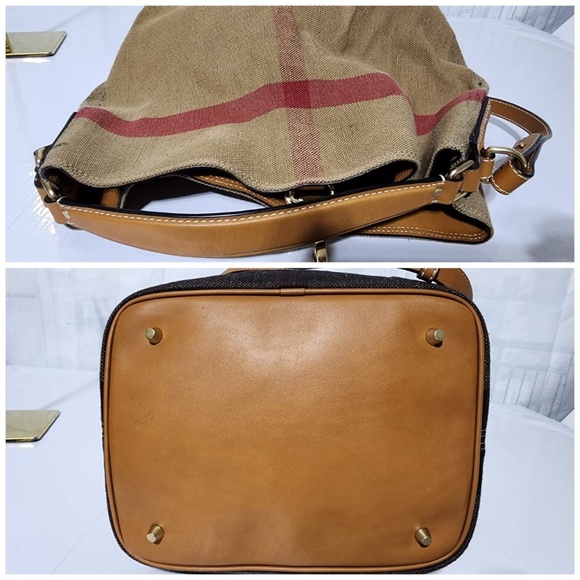 Authentic BURBERRY Canvas Mega Check Medium Ashby Hobo Saddle Bag Brown - Picture 7 of 13